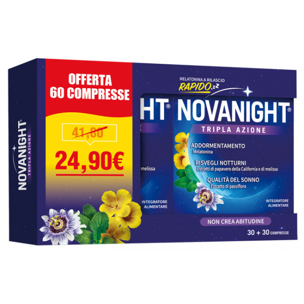 NOVANIGHT TRIPLA AZIONE SONNO RIGENERANTE 60 COMPRESSE - farmanauta.it