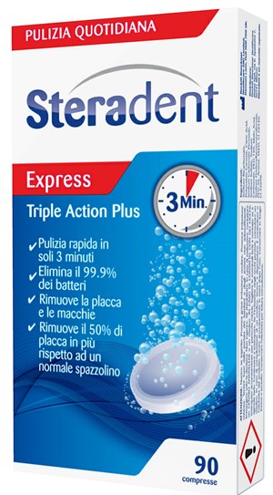 STERADENT TRIPLE ACTION PLUS 90 COMPRESSE PULENTI - farmanauta.it