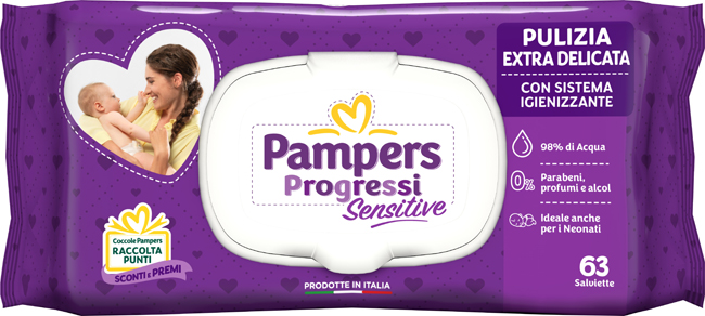 PAMPERS PROGRESSI SALVIETTE SENSITIVE ALOE RICARICA 63 PEZZI - farmanauta.it