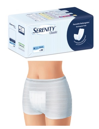 PANNOLONE PER INCONTINENZA FORMATO RETTANGOLARE CON BARRIERA SERENITY 30 PEZZI - farmanauta.it