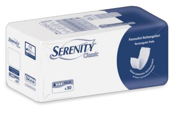 PANNOLONE PER INCONTINENZA FORMATO RETTANGOLARE SENZA BARRIERA SERENITY 30 PEZZI - farmanauta.it
