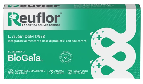 REUFLOR 20 COMPRESSE MASTICABILI AROMA LIMONE - farmanauta.it