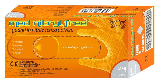 GUANTO MONOUSO IN NITRILE BLU NON STERILE SENZA POLVERE LUNGHEZZA 240 MM MISURA LARGE CODICE COLORE GRIGIO 100 PEZZI - farmanauta.it