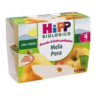 HIPP BIO FRUTTA GRATTUGGIATA MELA PERA 4X100 G - farmanauta.it