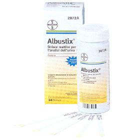 STRISCIA REATTIVA ALBUSTIX PER RICERCA DELLE PROTEINE NELLE URINE 50 PEZZI CODICE ARTICOLO 2872C - farmanauta.it
