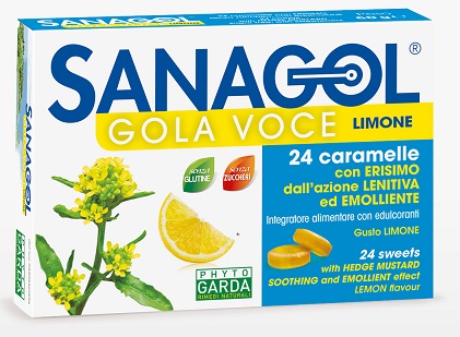 SANAGOL GOLA VOCE SENZA ZUCCHERO LIMONE 24 CARAMELLE - farmanauta.it