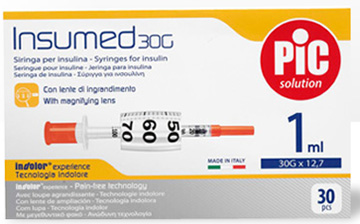 SIRINGA INSULINA PIC INSUMED 1 ML 100 UI AGO GAUGE 30 12,7 MM SENZA SPAZIO MORTO 30 PEZZI - farmanauta.it