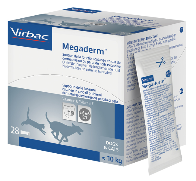 MEGADERM SUPPLEMENTO GATTI E CANI INFERIORI A 10 KG SCATOLA DA 28 SACCHETTI MONODOSE 4 ML - farmanauta.it