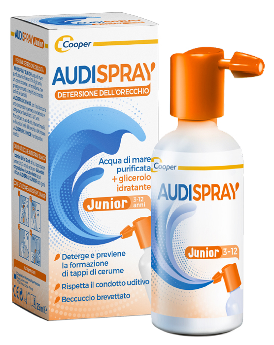 AUDISPRAY JUNIOR SOLUZIONE DI ACQUA DI MARE IPERTONICA SPRAY SENZA GAS IGIENE ORECCHIO 25ML - farmanauta.it