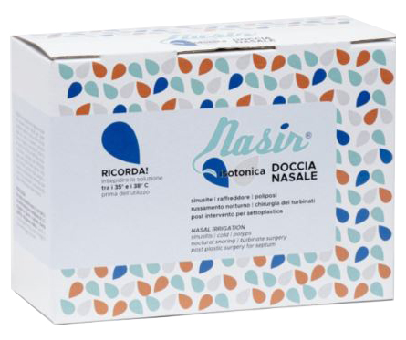 NASIR DOCCIA NASALE CON SOLUZIONE FISIOLOGICA ISOTONICA 10 SACCHE 250 ML + 1 BLISTER - farmanauta.it