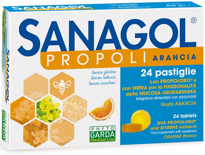 SANAGOL PROPOLI SENZA ZUCCHERO ARANCIA 24 CARAMELLE - farmanauta.it
