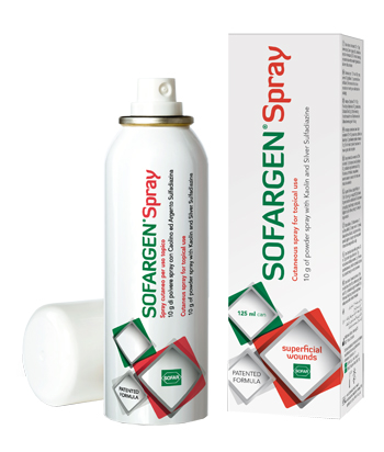 MEDICAZIONE IN POLVERE SPRAY CON CAOLINO E ARGENTO SULFADIAZINA 1% SOFARGEN SPRAY 10 G BOMBOLETTA PRESSURIZZATA 125 ML - farmanauta.it