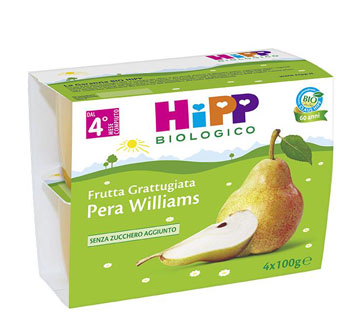 HIPP BIO HIPP BIO FRUTTA GRATTUGGIATA PERA WILLIAMS 4X100 G - farmanauta.it