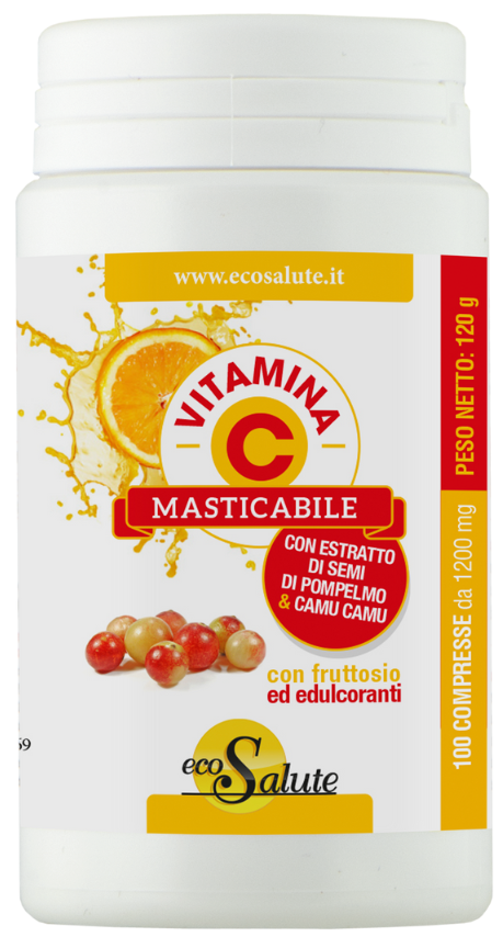 VITAMINA C MASTICABILE CON ESTRATTO DI SEMI DI POMPELMO + CAMU CAMU 100 COMPRESSE BARATTOLO 120 G - farmanauta.it