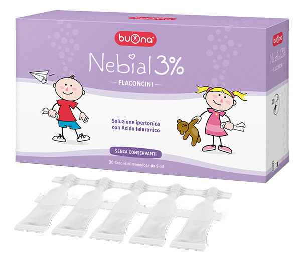 NEBIAL SOLUZIONE SALINA IPERTONICA DI SODIO CLORURO AL 3% CON ACIDO IALURONICO 20 FLACONCINI 5 ML - farmanauta.it