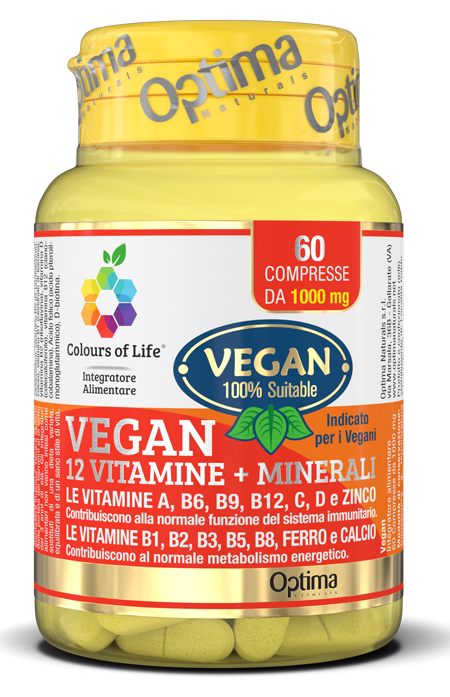 COLOURS OF LIFE VEGAN 12 VITAMINE + 3 MINERALI 60 COMPRESSE - farmanauta.it