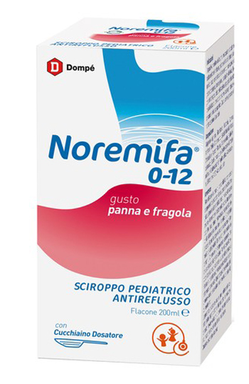 SCIROPPO PEDIATRICO ANTIREFLUSSO NOREMIFA 0-12 FLACONE 200 ML GUSTO PANNA E FRAGOLA - farmanauta.it