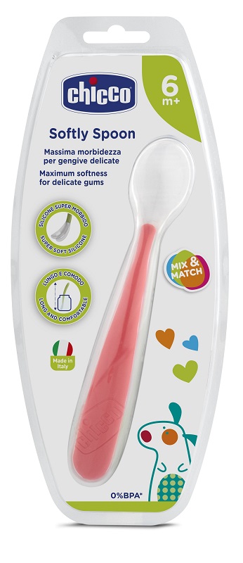 CHICCO CUCCHIAIO MORBIDO SILICONE 6M+ ROSSO UP - farmanauta.it