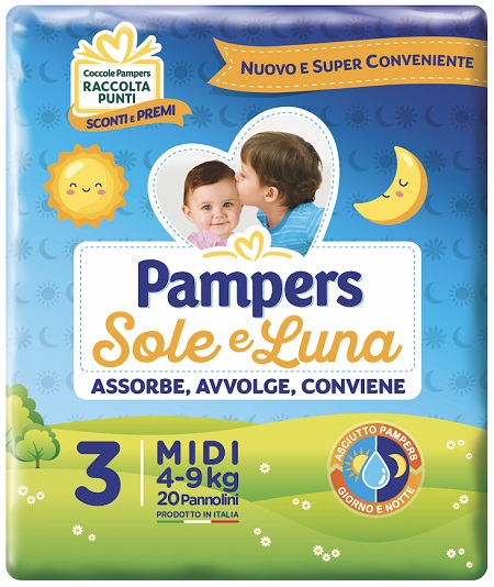 PANNOLINO PER BAMBINO PAMPERS SOLE & LUNA MIDI 20 PEZZI - farmanauta.it