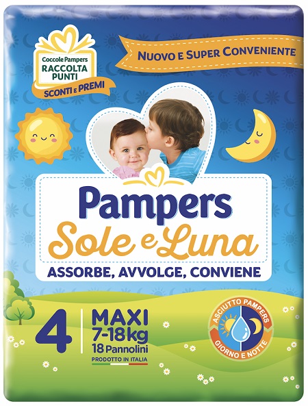 PANNOLINO PER BAMBINO PAMPERS SOLE & LUNA MAXI 18 PEZZI - farmanauta.it