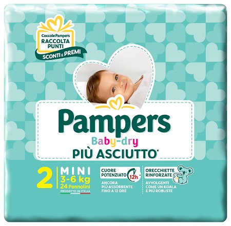 PANNOLINI PER BAMBINI PAMPERS BABY DRY DOWNCOUNT NO FLASH MINI 24 PEZZI BUONO SCONTO - farmanauta.it