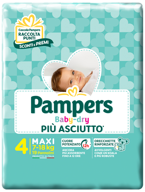 PANNOLINI PER BAMBINI PAMPERS BABY DRY DOWNCOUNT NO FLASH MAXI 19 PEZZI - farmanauta.it
