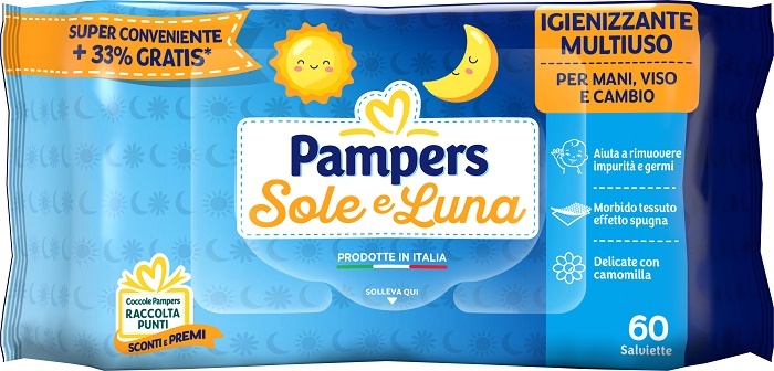 PAMPERS WIPES SOLE & LUNA EFFETTO SPUGNA 60 SALVIETTE - farmanauta.it