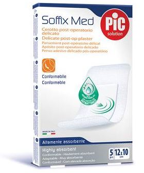 CEROTTO PIC SOFFIX MED IN TNT CON TAMPONE CENTRALE ASSORBENTE STERILE MONOUSO 10X12 CM ANTIBATTERICO 5 PEZZI - farmanauta.it