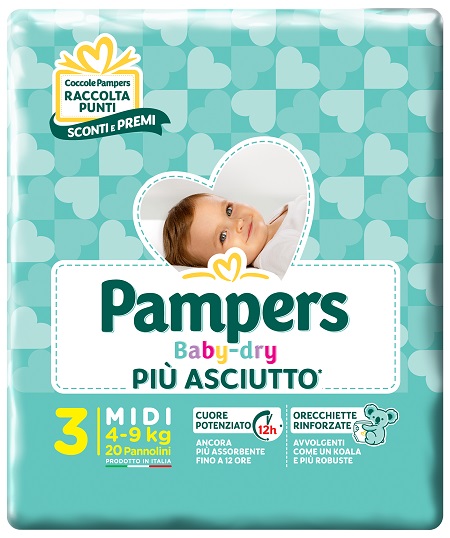 PAMPERS BABY DRY DOWNCOUNT MIDI 20 PEZZI - farmanauta.it