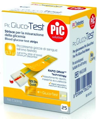 STRISCE MISURAZIONE GLICEMIA PIC GLUCOTEST 25 PEZZI - farmanauta.it