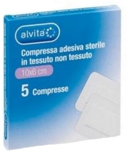 ALVITA GARZA COMPRESSA ADESIVA STERILE IN TESSUTO NON TESSUTO ESTENSIBILE BIANCO 10X6CM 5 PEZZI - farmanauta.it
