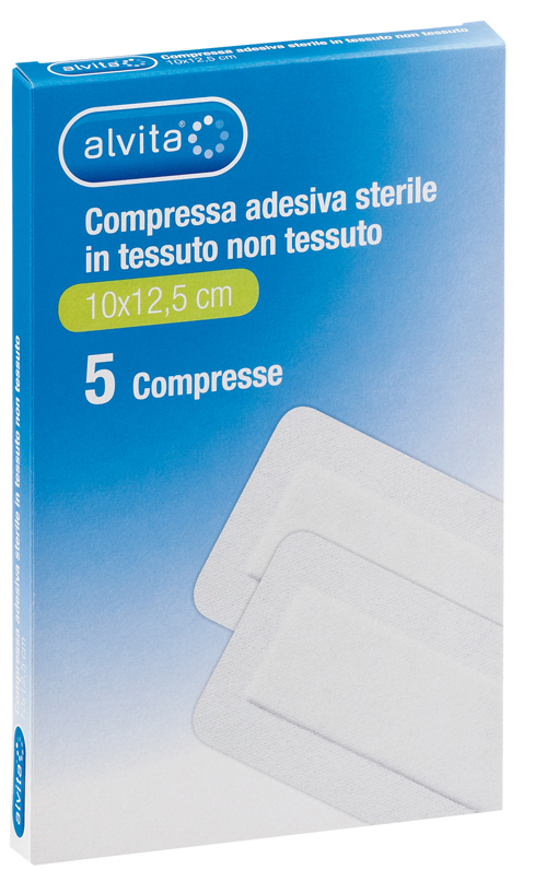 ALVITA GARZA COMPRESSA ADESIVA STERILE IN TESSUTO NON TESSUTO ESTENSIBILE BIANCO 10X12,5CM - farmanauta.it