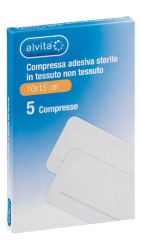 ALVITA GARZA COMPRESSA ADESIVA STERILE IN TESSUTO NON TESSUTO ESTENSIBILE BIANCO 10X15CM 5 PEZZI - farmanauta.it
