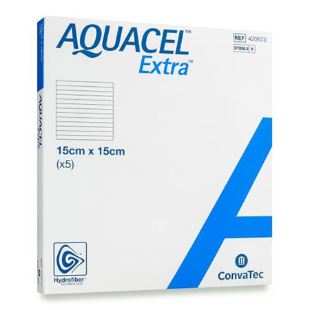 MEDICAZIONE IN TECNOLOGIA HYDROFIBER IN CARBOSSIMETILCELLULOSA SODICA E CELLULOSA RIGENERATA AQUACEL EXTRA 15X15 CM 5 PEZZI - farmanauta.it