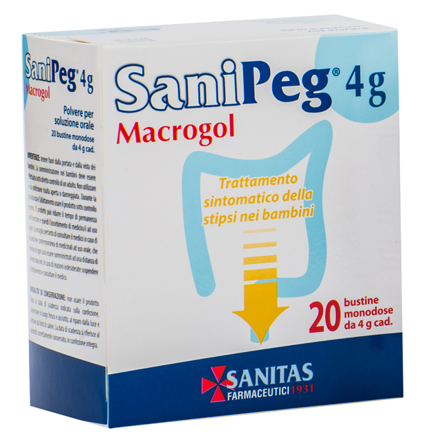 SANIPEG MACROGOL POLVERE PER SOLUZIONE ORALE 20 BUSTINE 4 G - farmanauta.it