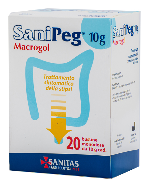 MACROGOL POLVERE PER SOLUZIONE ORALE SANIPEG 10G 20BUSTE - farmanauta.it