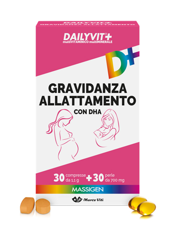 DAILYVIT+ GRAVIDANZA ALLATTAMENTO CON DHA MULTIVITAMINICO E MULTIMINERALE 30 COMPRESSE + 30 PERLE - farmanauta.it