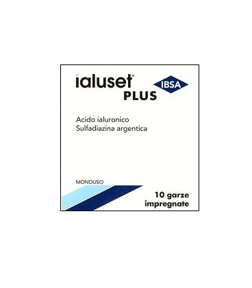 GARZA IALUSET PLUS IMPREGNATA DI CREMA DI ACIDO IALURONICO 0,05%, DI SULFADIAZINA ARGENTICA 1%, MACROGOL, GLICEROLO E ACQUA 10 X 10 CM 10 PEZZI - farmanauta.it