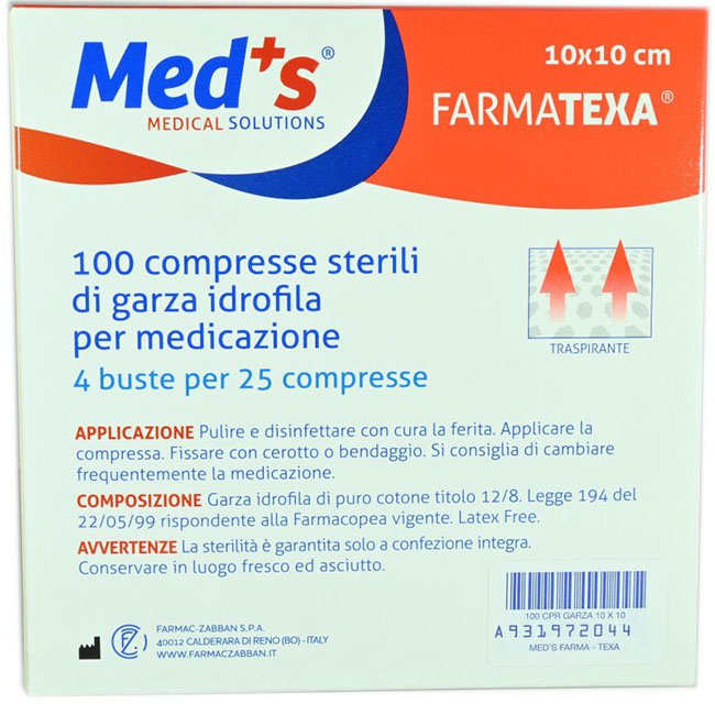 GARZA COMPRESSA MEDS FARMATEXA IDROFILA 2/8 10X10CM 100 PEZZI - farmanauta.it