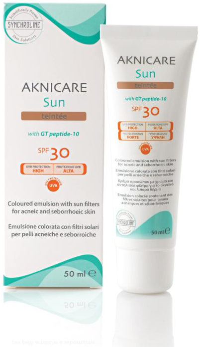 CREMA COLORATA PROTETTIVA SOLARE PER PELLE ACNEICA AKNICARE SUN TEINTEE' DORE' TUBETTO 50 ML - farmanauta.it