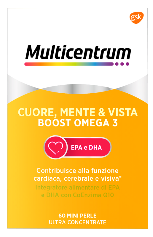 MULTICENTRUM CUORE MENTE E VISTA BOOST OMEGA 3 60 MINI PERLE - farmanauta.it