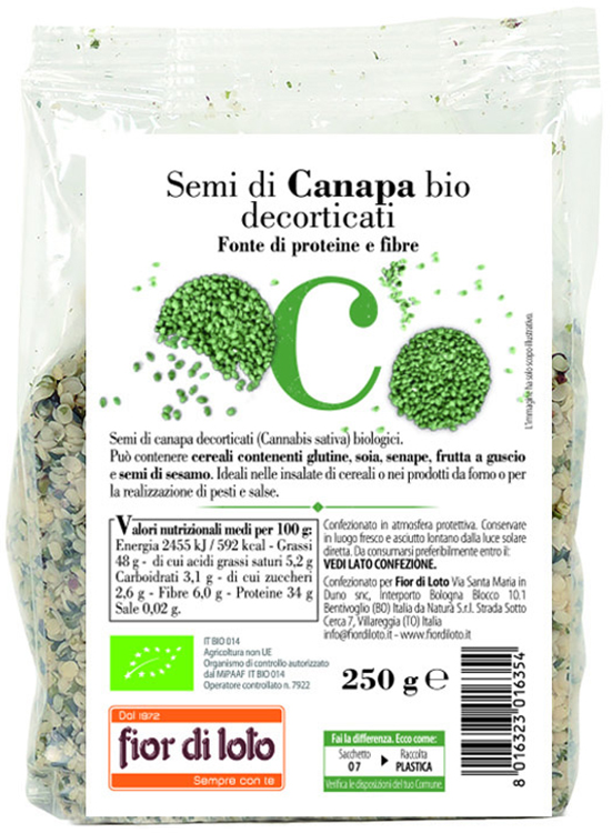 SEMI CANAPA DECORTICATA BIO 250 G - farmanauta.it