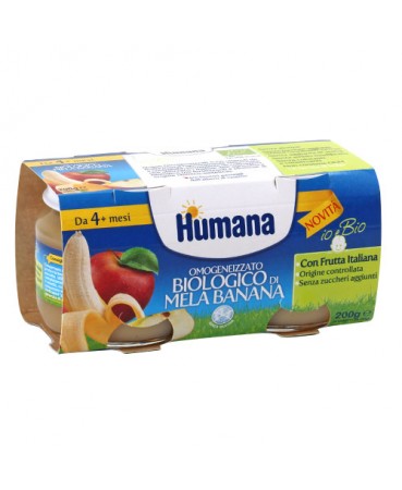 HUMANA OMOGENEIZZATO MELA/BANANA BIO 2 VASETTI 100 G - farmanauta.it
