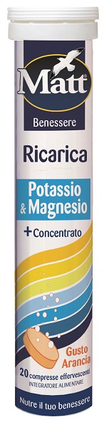 MATT BENESSERE RICARICA POTASSIO & MAGNESIO 20 COMPRESSE EFFERVESCENTI GUSTO ARANCIA - farmanauta.it