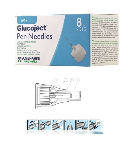 AGO PER PENNA DA INSULINA GLUCOJECT LUNGHEZZA 8 MM GAUGE 31 100 PEZZI - farmanauta.it
