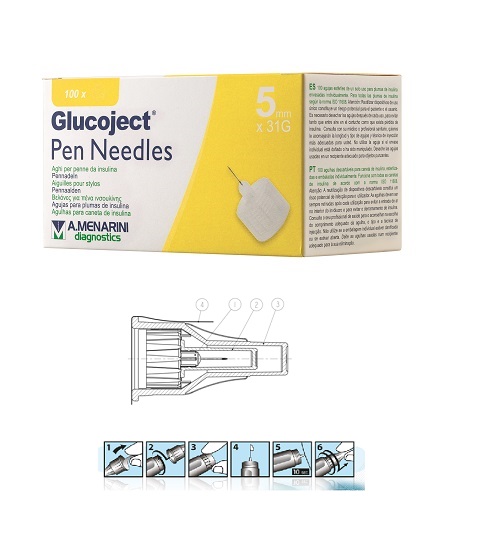 AGO PER PENNA DA INSULINA GLUCOJECT LUNGHEZZA 5 MM GAUGE 31 100 PEZZI - farmanauta.it