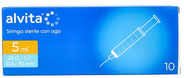 SIRINGA PER INFUSIONE E IRRIGAZIONE ALVITA 5 ML CON AGO 23 GAUGE 1 1/4 0,6X30MM 10 PEZZI - farmanauta.it