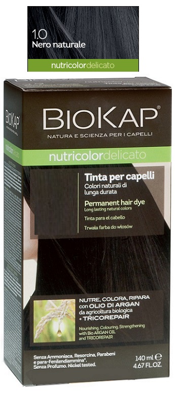 BIOKAP NUTRICOLOR DELICATO 1,0 NERO NATURALE TINTA TUBO + FLACONE - farmanauta.it
