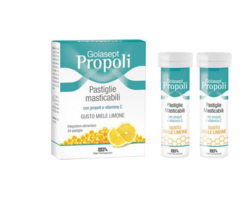 GOLASEPT PROPOLI 24 COMPRESSE MASTICABILI MIELE LIMONE - farmanauta.it