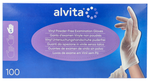 GUANTI DA ISPEZIONE ALVITA IN VINILE SENZA TALCO S 100 PEZZI - farmanauta.it